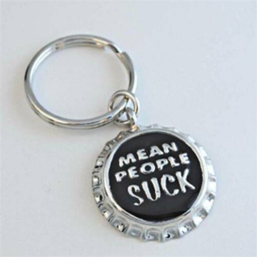 mean people suck key ring enameled keychain black silver fun gift NWT